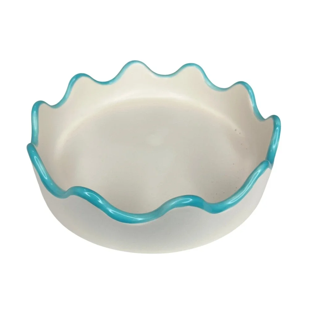 Anthropologie Scalloped Ceramic Catchall Tray White Aqua Blue Tray Round Scallop